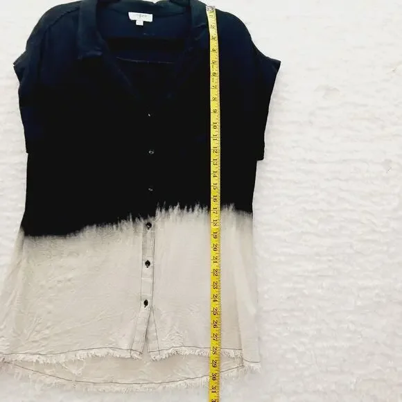 Blouse Size S Black Beige Ombre Linen Whimsycore Y2K Festival Edgy Soft Grunge - Picture 6 of 13